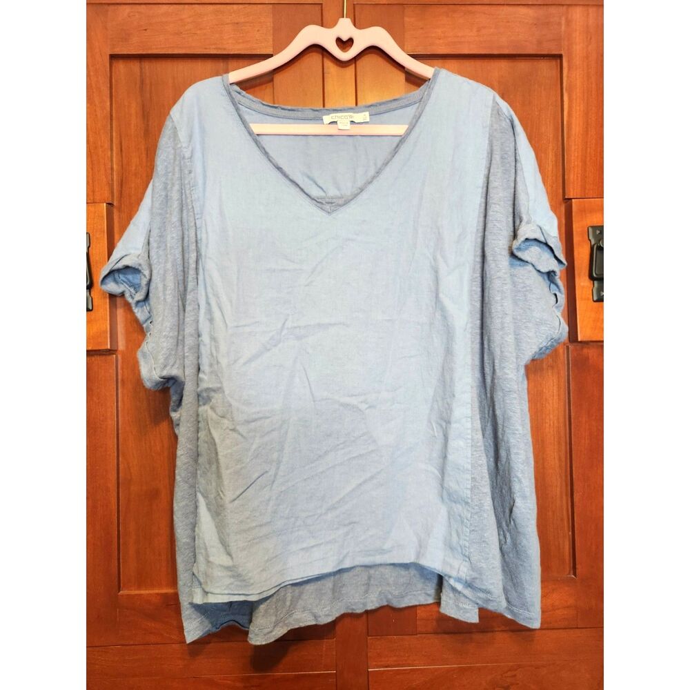 Chico's Slate Blue Top Short Sleeve Two Tone & Texture Size XXL (Chico's 4)